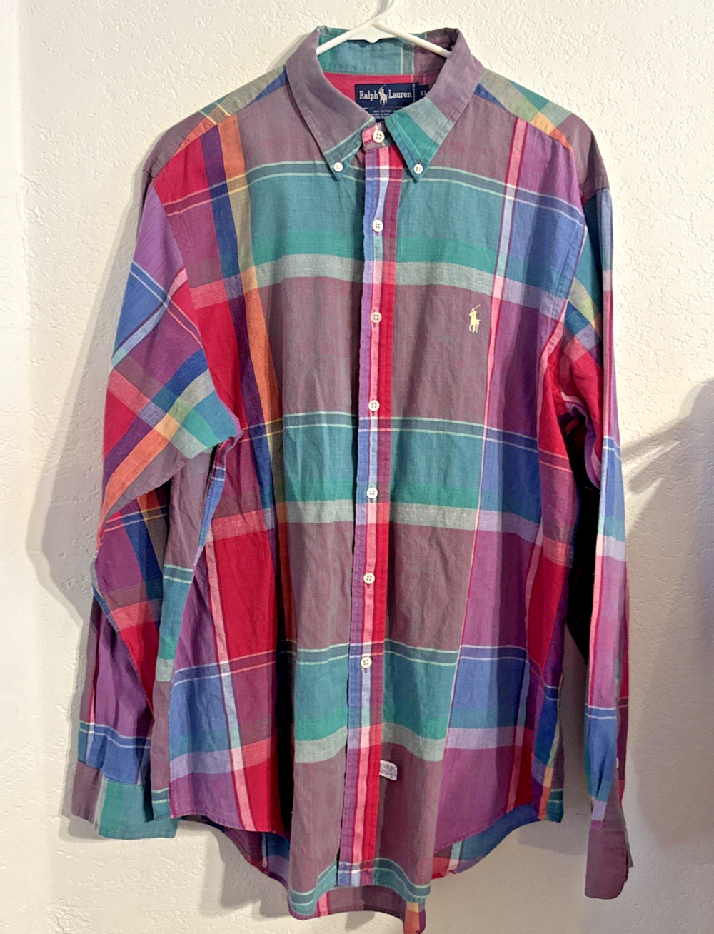 Vintage Polo Ralph Lauren Long Sleeve Madras Oxford Plaid Shirt Mens XL